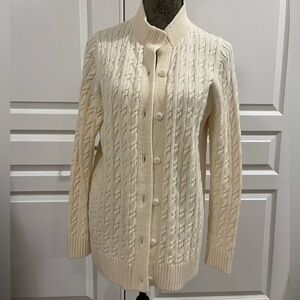 LL Bean Women's Cream Cable Knit Cardigan Sweater